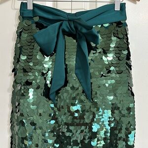 J. Crew Green Sequin Knee Length Skirt Size 2